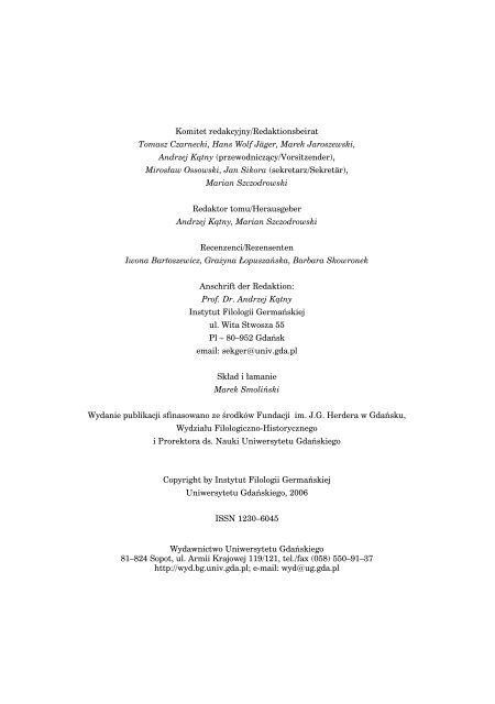 Komitet redakcyjny/Redaktionsbeirat Tomasz Czarnecki, Hans ...