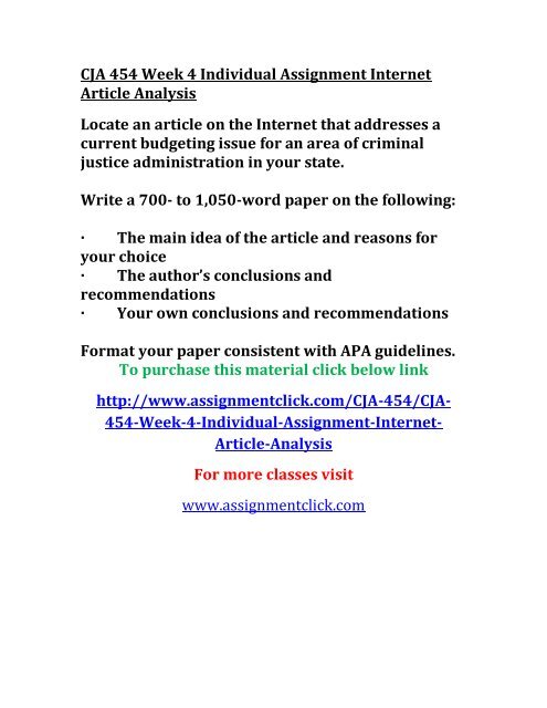 UOP CJA 454 Week 4 Individual Assignment Internet Article Analysis