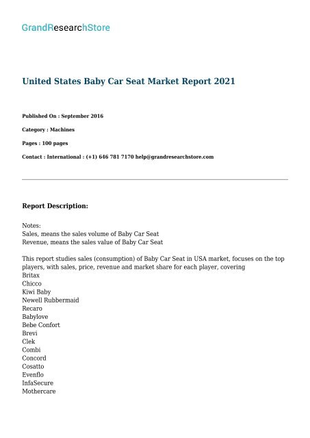 United States Baby Car Seat Market Report 2017