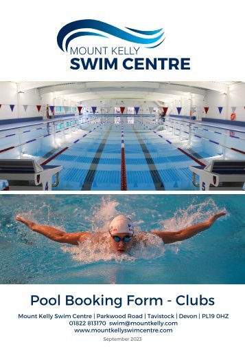 Mount Kelly Swim Centre - Pool and Lane Booking Form