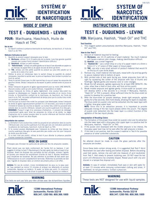 emploi test e - duquenois - levine - COP