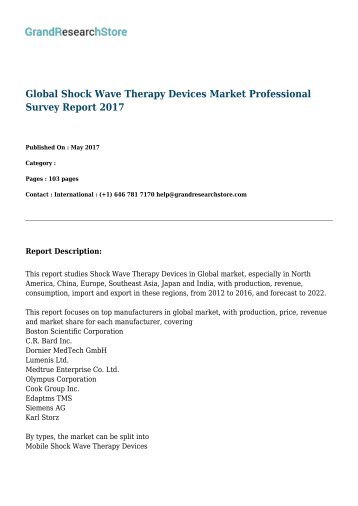 Global Shock Wave Therapy Devices Market Professional Survey Report 2017