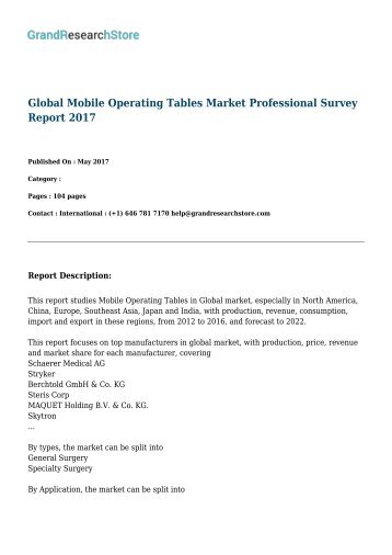 Global Mobile Operating Tables Market Professional Survey Report 2017