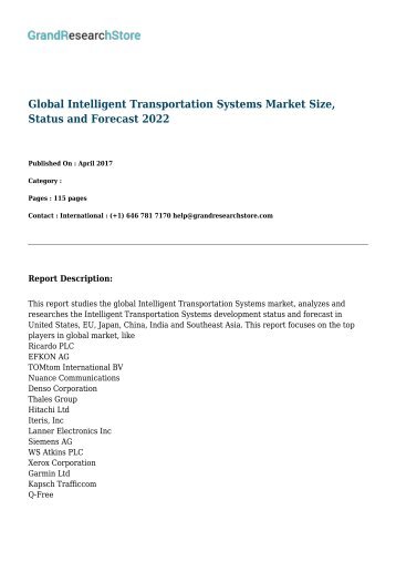 Global Intelligent Transportation Systems Market Size, Status and Forecast 2022