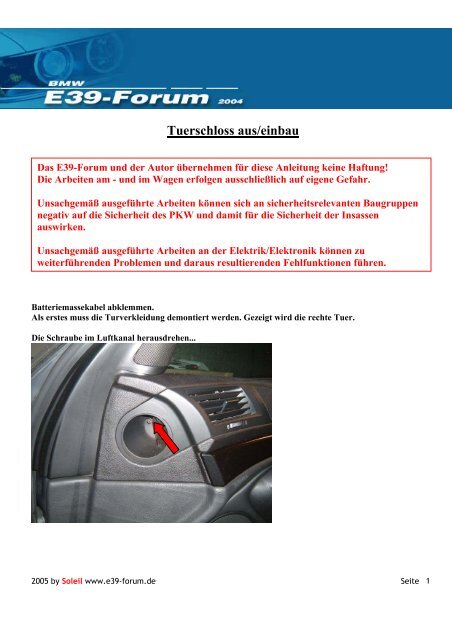 Tuerschloss aus/einbau - BMW E39-Forum
