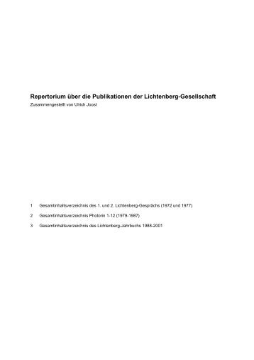 Inhaltsverzeichnisse der Publikationen - Lichtenberg-Gesellschaft eV