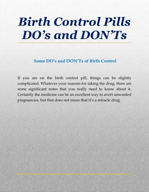 Birth Control Pills DO’s and DON’Ts