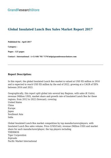 Global Insulated Lunch Box Sales Market Report 2017