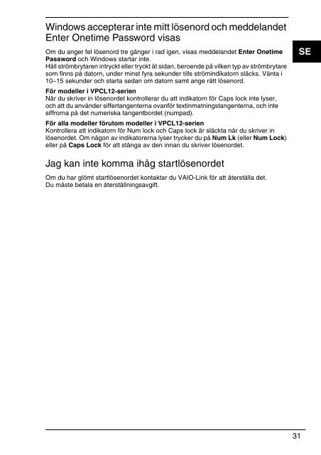 Sony VPCF11D4E - VPCF11D4E Guida alla risoluzione dei problemi Danese