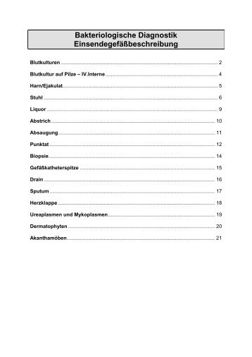 Bakteriologische Diagnostik Einsendegefäßbeschreibung