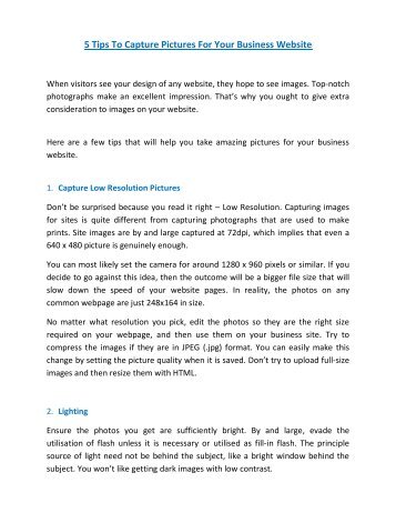 5 Tips To Capture Pictures For Your Business Website