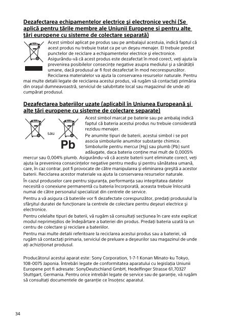 Sony SVF1521P2E - SVF1521P2E Documents de garantie Roumain