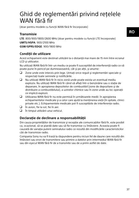 Sony SVF1521P2E - SVF1521P2E Documents de garantie Roumain