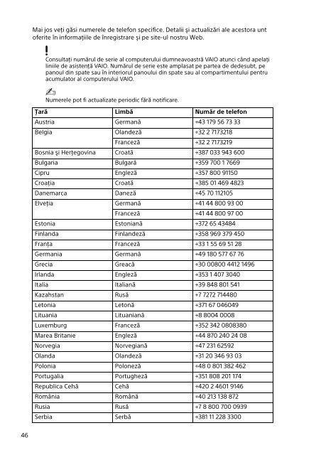 Sony SVF1521P2E - SVF1521P2E Documents de garantie Roumain