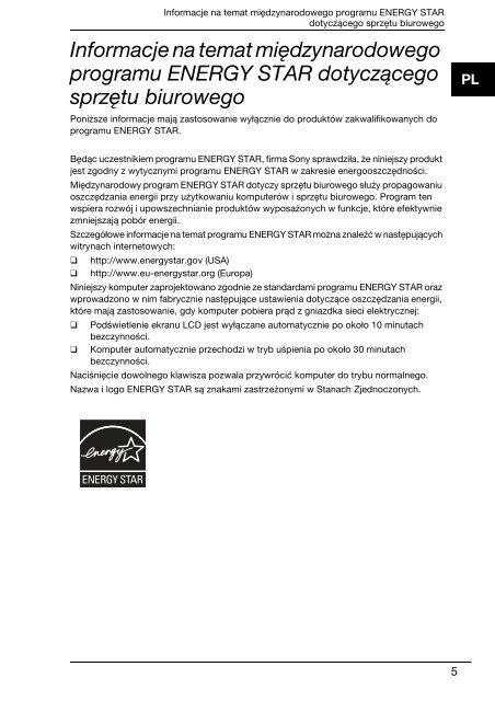 Sony VPCEC4S0E - VPCEC4S0E Documents de garantie Polonais