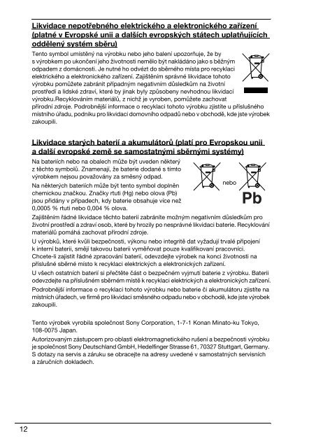 Sony VPCEC4S0E - VPCEC4S0E Documents de garantie Slovaque