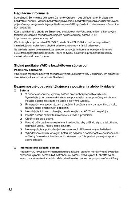 Sony VPCEC4S0E - VPCEC4S0E Documents de garantie Slovaque