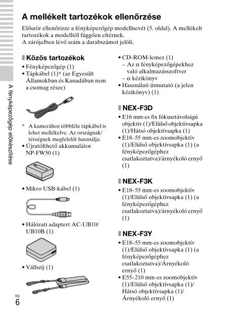 Sony NEX-F3D - NEX-F3D Consignes d&rsquo;utilisation Hongrois