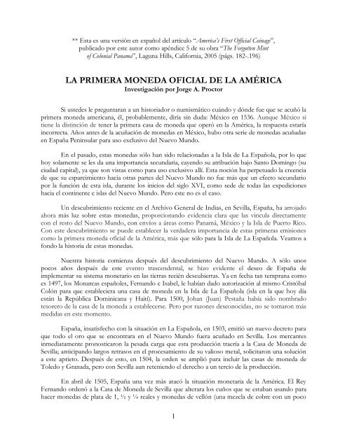 LA PRIMERA MONEDA OFICIAL DE LA AMÉRICA