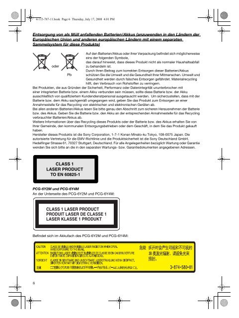 Sony VGN-NS11ZR - VGN-NS11ZR Documents de garantie Allemand