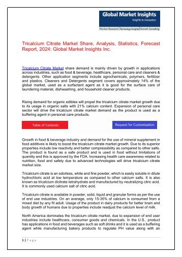 Tricalcium Citrate Market Present Scenario and Future Prospects From 2017 to 2024
