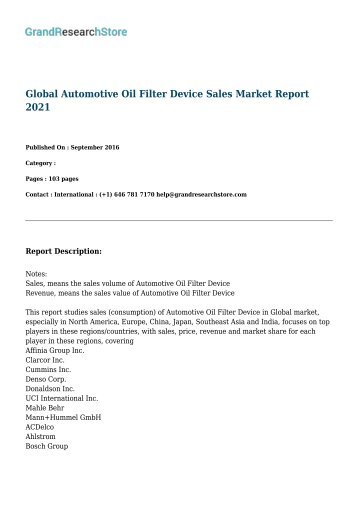 Global Automotive Oil Filter Device Sales Market Report 2021