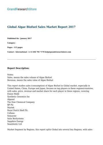 Global Algae Biofuel Sales Market Report 2017