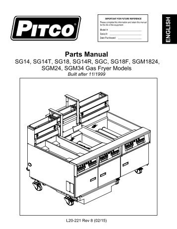 PITCO GAS FRYER - SG-Parts-Manual-Rev8-020344