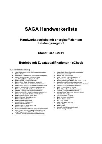 SAGA Handwerkerliste Handwerksbetriebe mit energieeffizientem ...