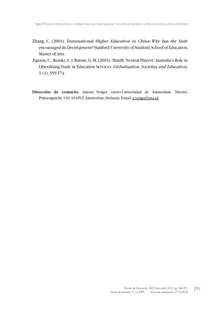 Verger, T. (2013) Mercantilizacion de la Educación superior