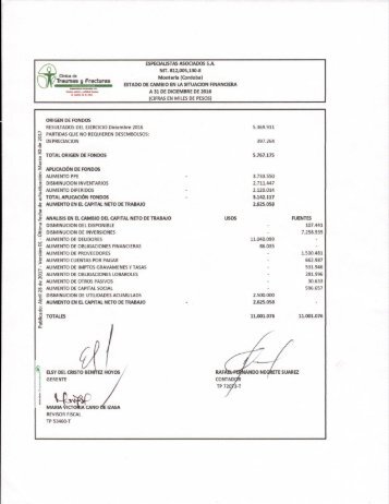 ESTADO DE CAMBIO EN LA SITUACION FINANCIERA AÑO 2016