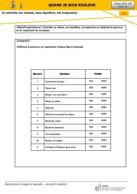 Fiches de validation de l'APER, livret de l'élève CM1