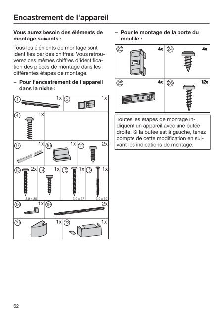 Miele KFN 37132 iD - Mode d'emploi et instructions de montage