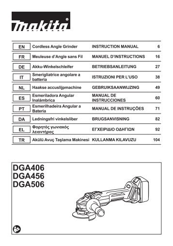 Makita Meuleuse Ã 125 mm 18 V Li-Ion (Machine seule) - DGA506ZJ - Notice