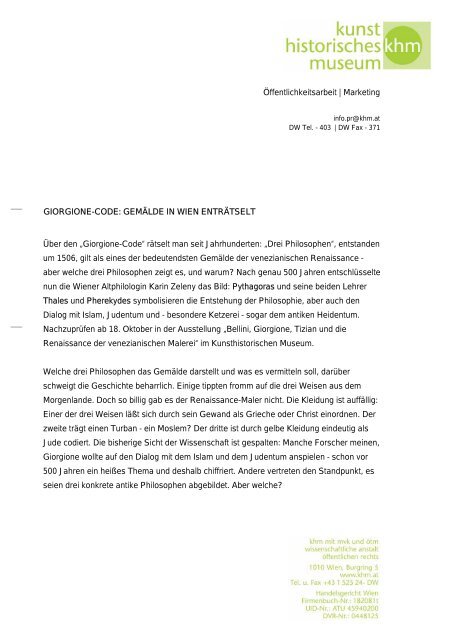 Giorgione-Code - Kunsthistorisches Museum Wien