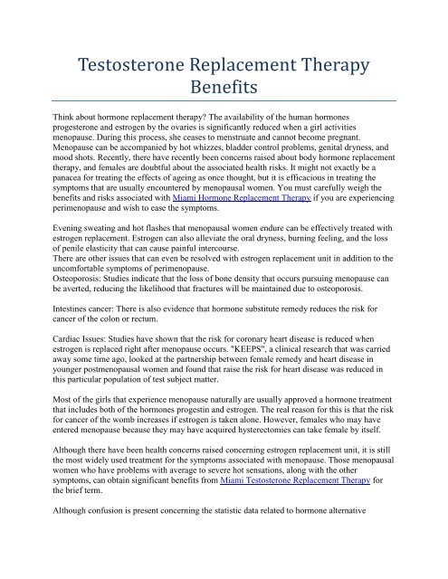 Testosterone Replacement Therapy Benefits
