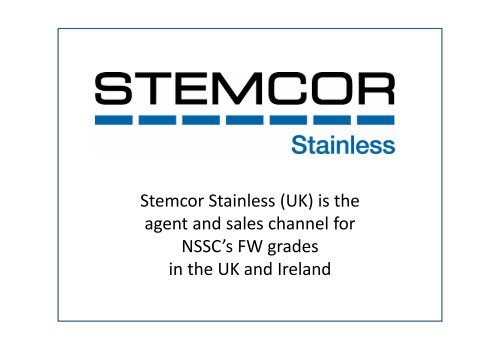 Steel grade characteristics of NSSC FW1 - Stemcor