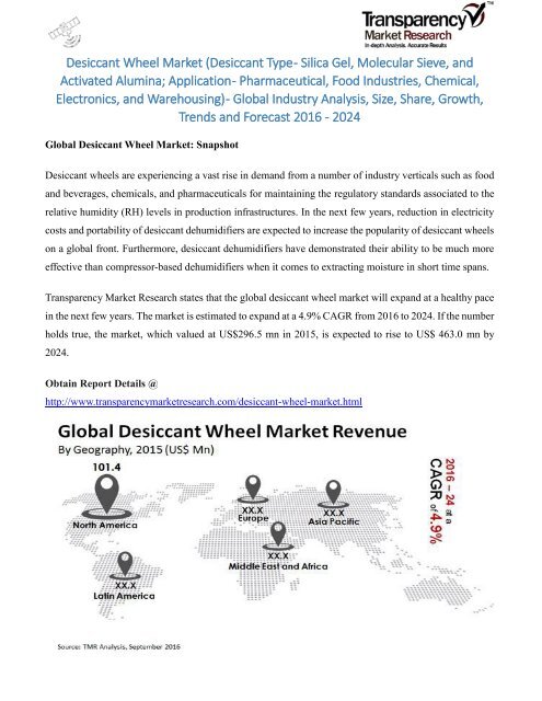 Desiccant Wheel Market - Global Industry Analysis, Size, Share, Growth, Trends and Forecast 2016 - 2024