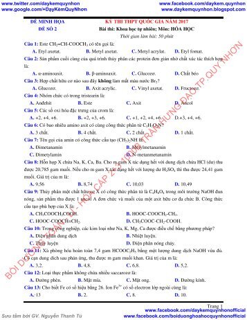 26 ĐỀ MINH HỌA KỲ THI THPT QUỐC GIA NĂM 2017 BÀI THI KHOA HỌC TỰ NHIÊN MÔN HÓA HỌC NGUYỄN ANH PHONG