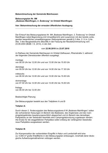 Bekanntmachung der Gemeinde Mainhausen Bebauungsplan Nr. 8M