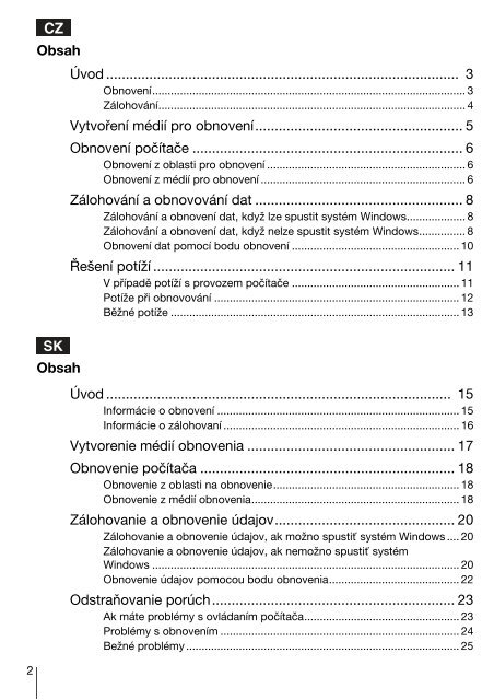 Sony VPCEF2S1R - VPCEF2S1R Guide de d&eacute;pannage Slovaque