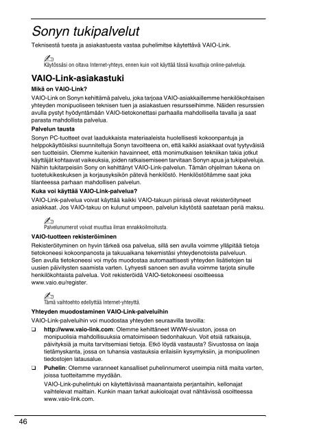 Sony VGN-NS38E - VGN-NS38E Documents de garantie Finlandais