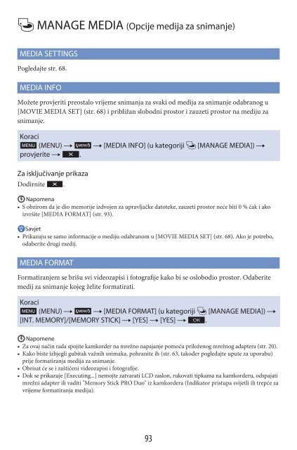 Sony HDR-CX500E - HDR-CX500E Mode d'emploi Croate