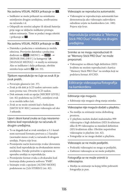 Sony HDR-CX500E - HDR-CX500E Mode d'emploi Croate