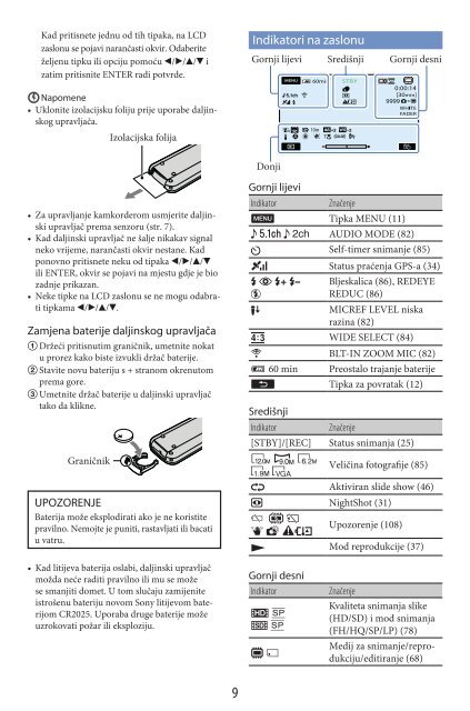 Sony HDR-CX500E - HDR-CX500E Mode d'emploi Croate