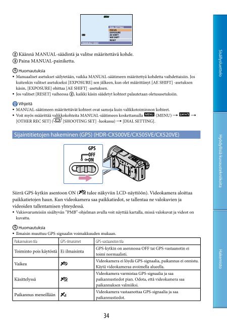 Sony HDR-CX500E - HDR-CX500E Consignes d&rsquo;utilisation Finlandais