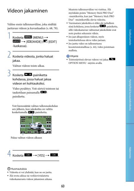 Sony HDR-CX500E - HDR-CX500E Consignes d&rsquo;utilisation Finlandais