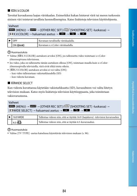 Sony HDR-CX500E - HDR-CX500E Consignes d&rsquo;utilisation Finlandais