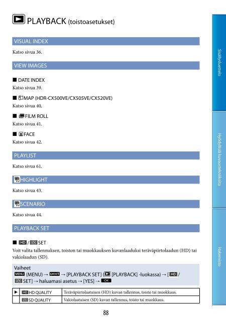 Sony HDR-CX500E - HDR-CX500E Consignes d&rsquo;utilisation Finlandais