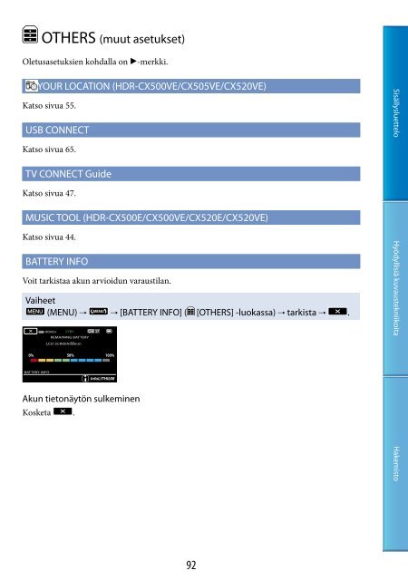 Sony HDR-CX500E - HDR-CX500E Consignes d&rsquo;utilisation Finlandais